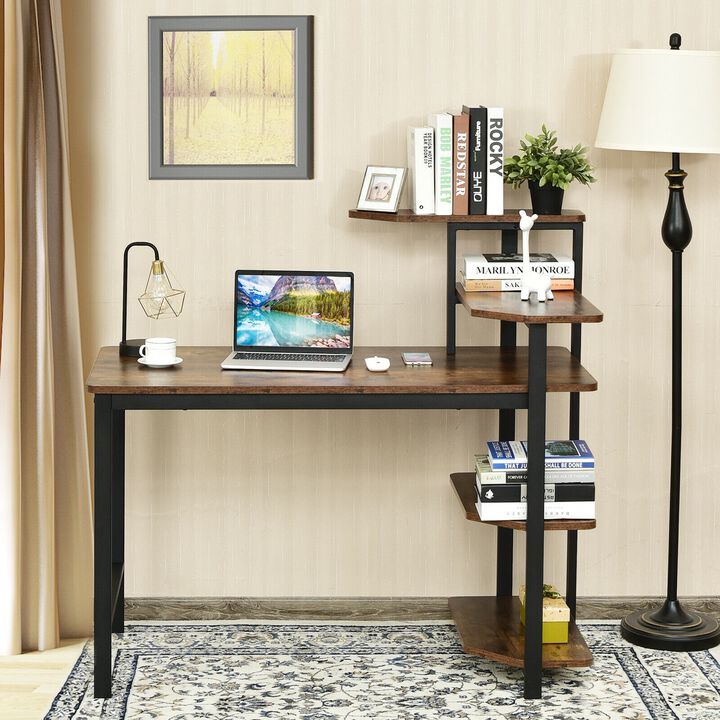 Computer Desk Writing Study Table with Storage Shelves Home Office-Rustic Brown