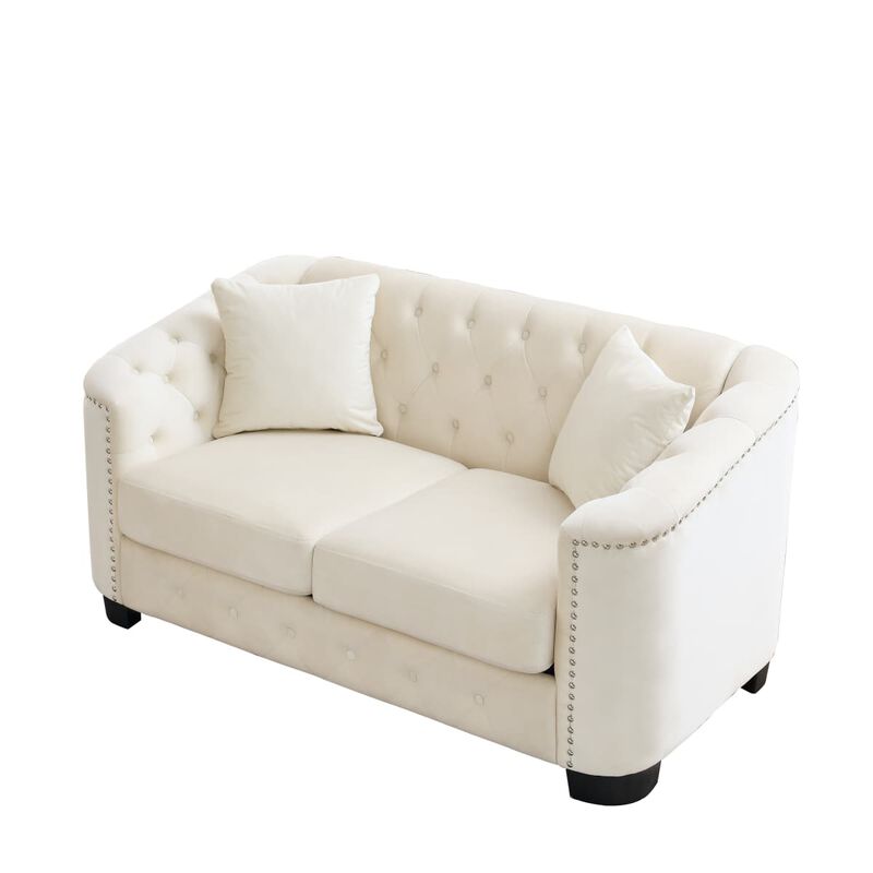 Velvet Chesterfield Sofa Set, Button Tufted Deep Seat Sofa Set with Nailhead Trim, Padded Armrest Couch Set with Throw Pillows image number 5