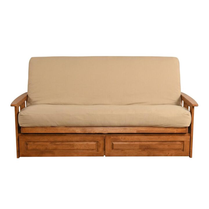 Phoenix Frame-Barbados Finish-Linen Stone Mattress-Storage Drawers