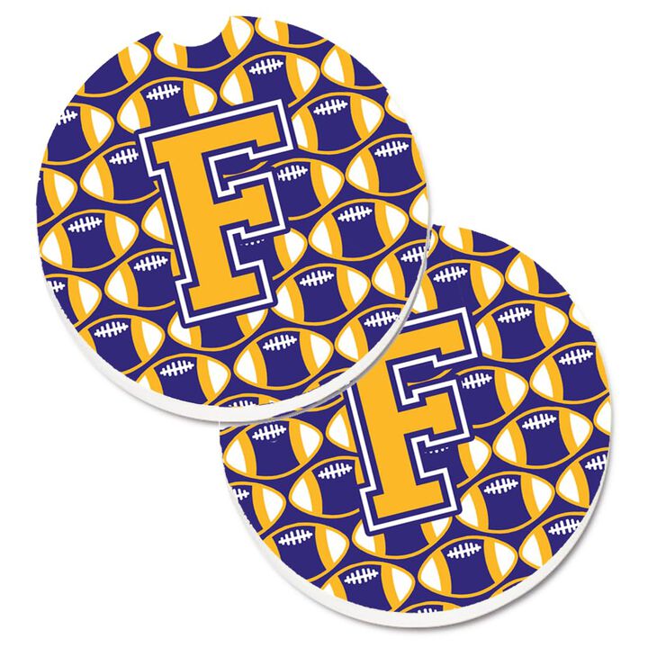 Caroline's Treasures Letter F Football Purple & Gold Set of 2 Cup Holder Car Coasters CJ1064-FCARC, 2.56, Multicolor