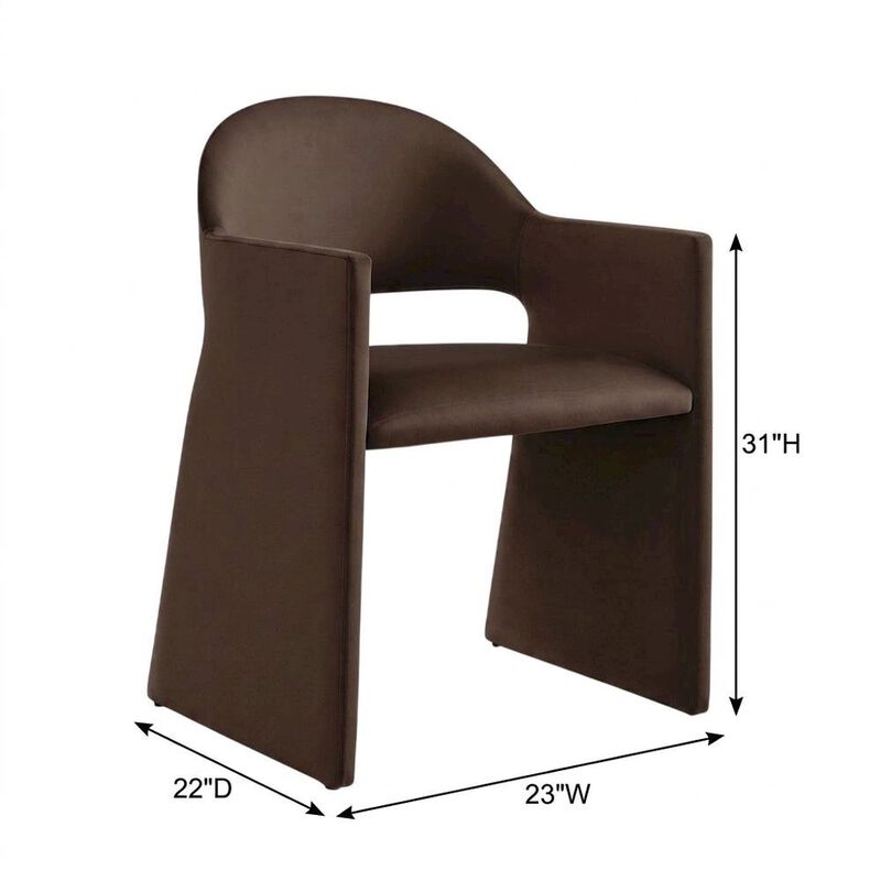 Performance Velvet Dining Armchair with Solid Wood Legs, Chocholate Brown image number 2