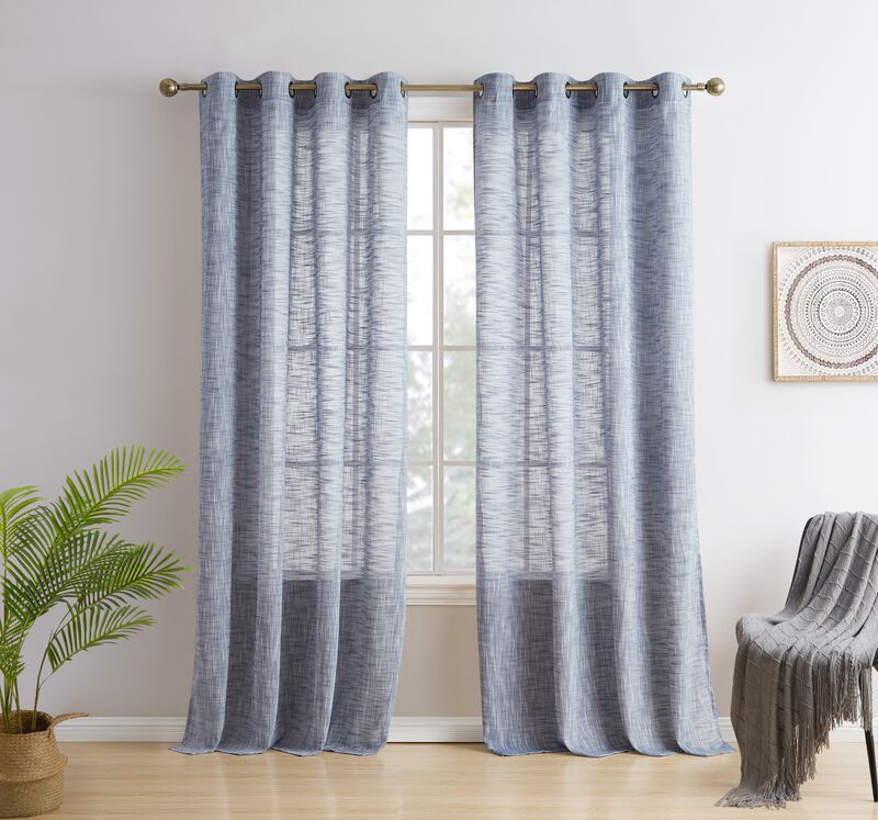 THD Harley Faux Linen Textured Semi Sheer Privacy Light Filtering Transparent Window Grommet Thick Curtains Drapery Panels for Bedroom & Living Room, 2 Panels image number 2