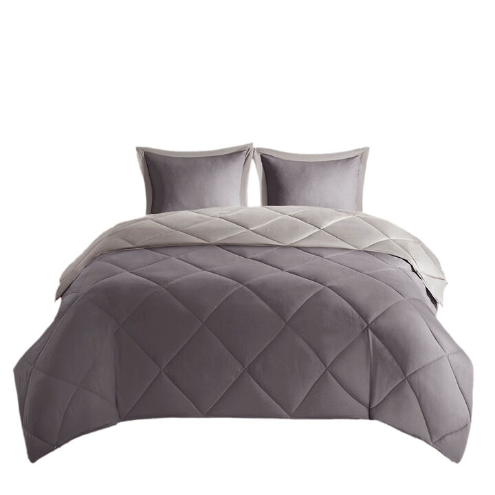 Gracie Mills Vicente Reversible Diamond Quilt Down Alternative Comforter Set with 3M Scotchgard Protection