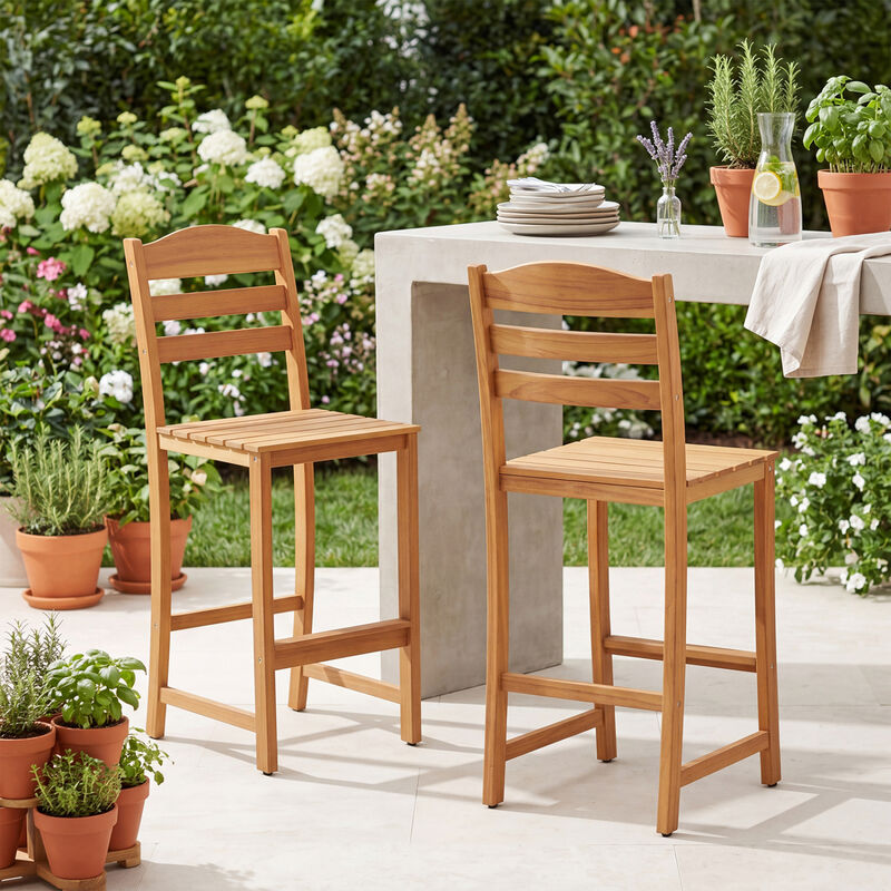 Solid Acacia Wood Outdoor Bar Stools Heavy Duty 400 lbs Weight Capacity image number 5