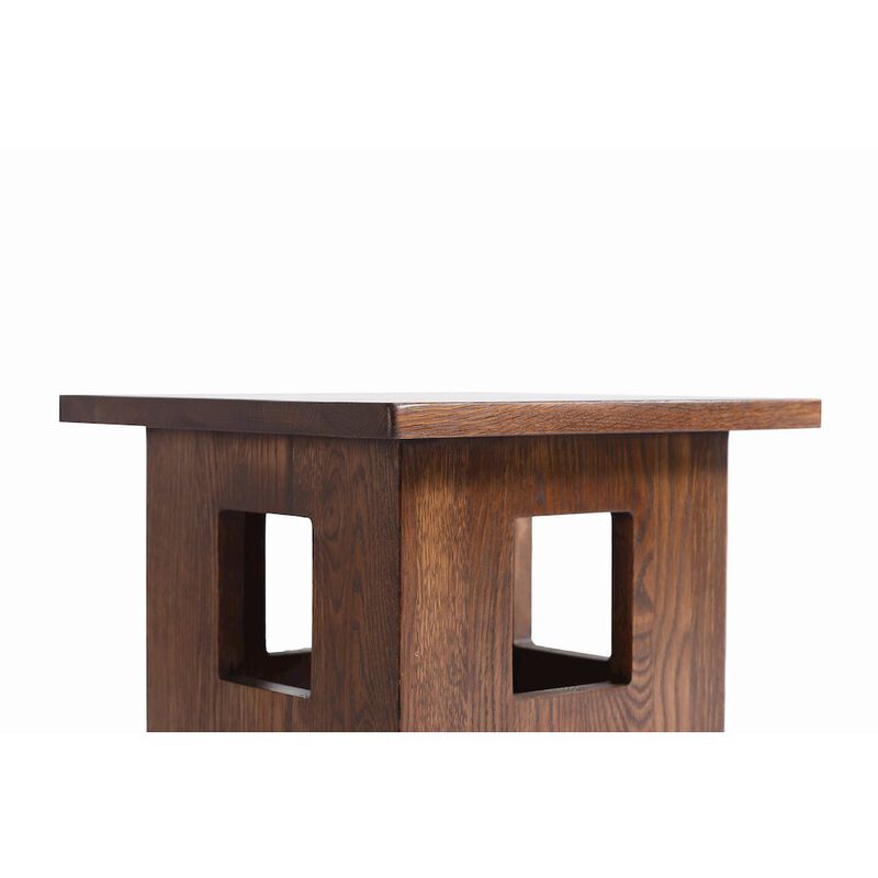 Crafters and Weavers Mission Solid Oak Square End Table with Cut Outs - Walnut