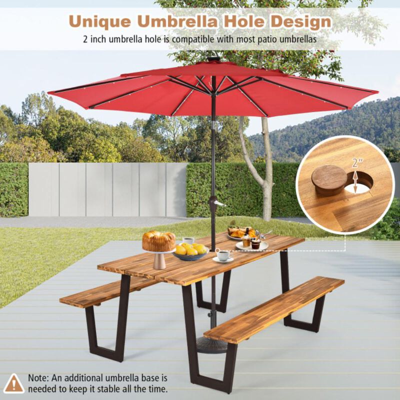 Hivvago Patented 70 Inch Dining Table Set with Seats and Umbrella Hole