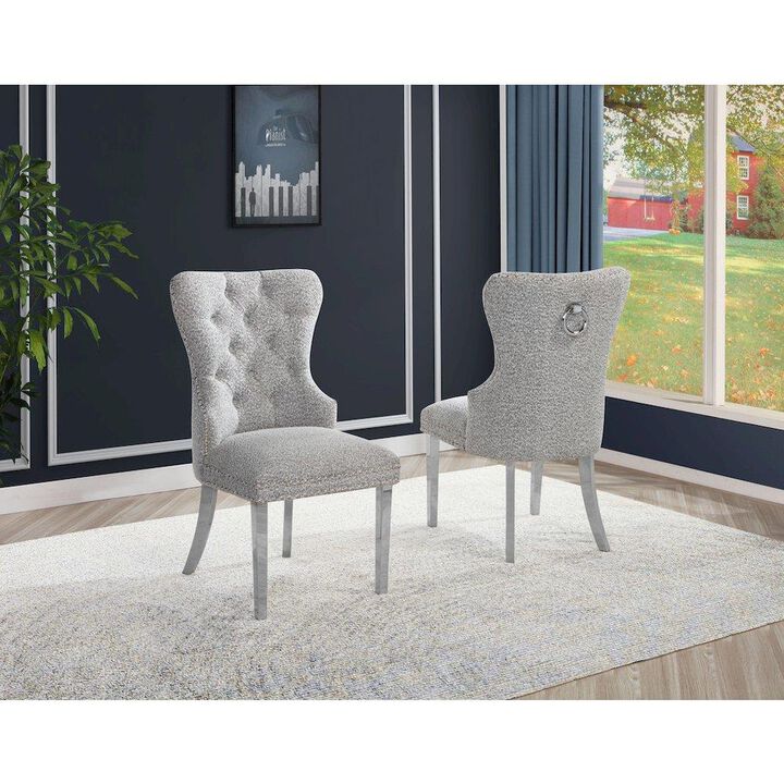 Rich Gray Boucle Fabric And Silver Base Side Chairs (Set Of 2)