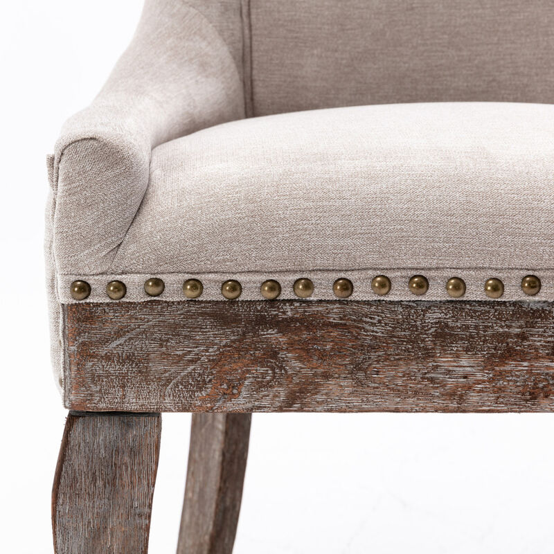 Streamdale Set of 2 Beige Dining Chairs with Fabric and Wood Legs image number 8