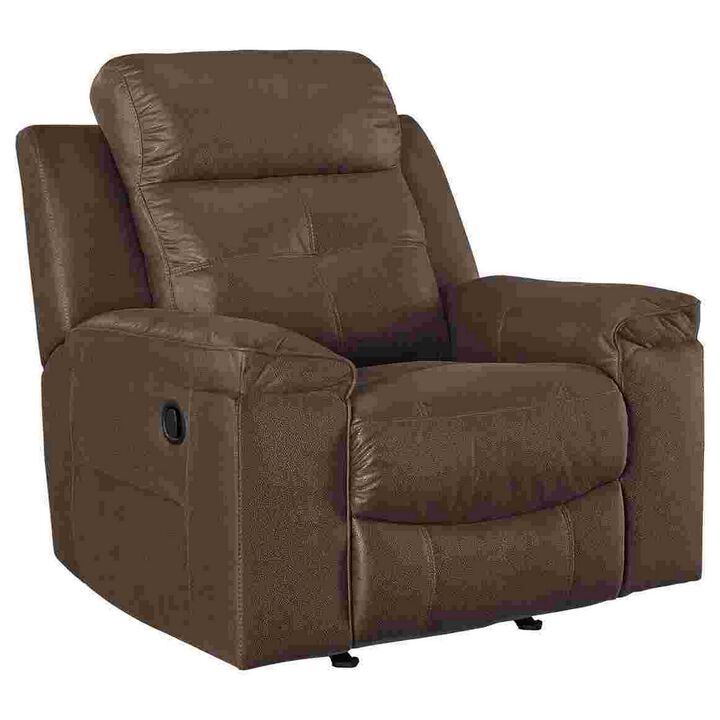 Rocker Recliner with Pull Tab Reclining Motion, Coffee Brown-Benzara