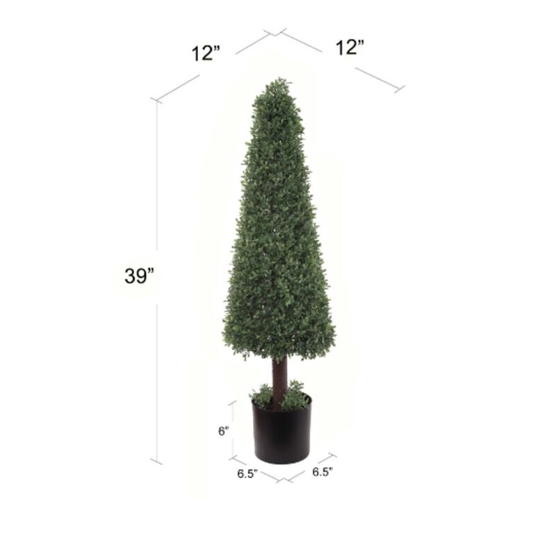 Superior 39-Inch Boxwood Cone Topiary - UV-Resistant Artificial Greenery, Perfect for Porch, Patio, Pool, Office, Home or Lobby - Indoor/Outdoor, Top Choice in Faux Plant Decor