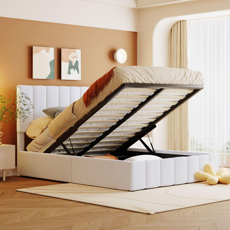 Merax Upholstered Platform bed with a Hydraulic Storage System