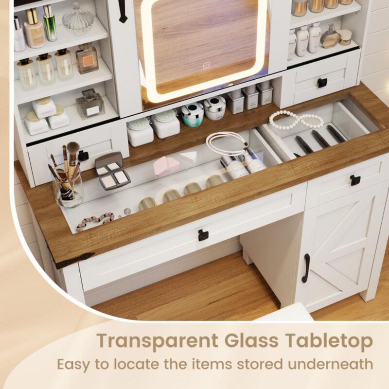 Hivvago Makeup Vanity Desk with Mirror and 3-Color Dimmable LED Lights-White