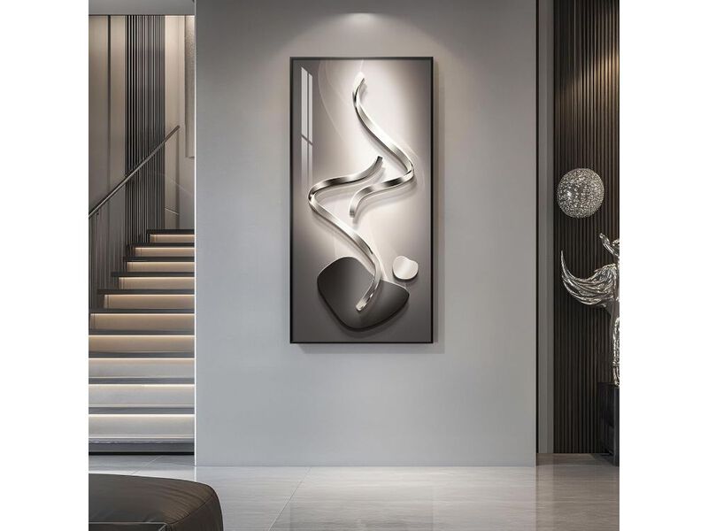 Large Framed Modern Abstract Vertical Wall Art Black Grey 30x60 In image number 1