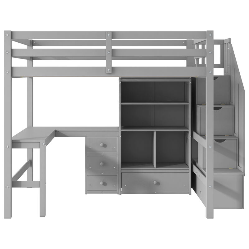 Merax Loft Bed with L-Shaped Desk and Drawers