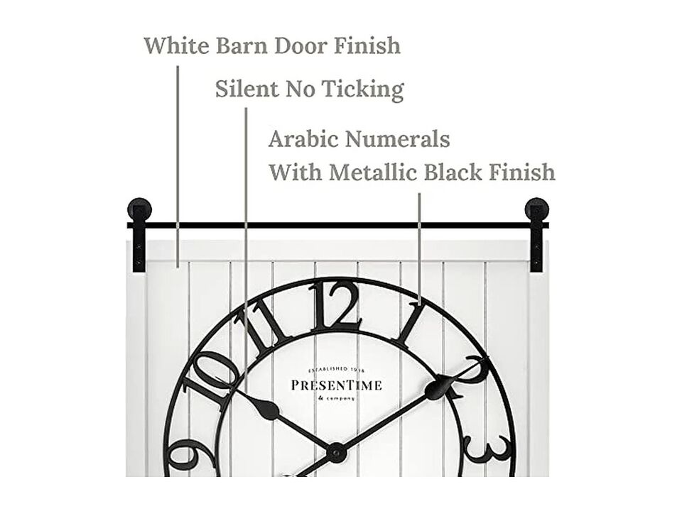 Farmhouse Barn Door Shiplap Style Cream Wall Clock 23 Inch Silent White