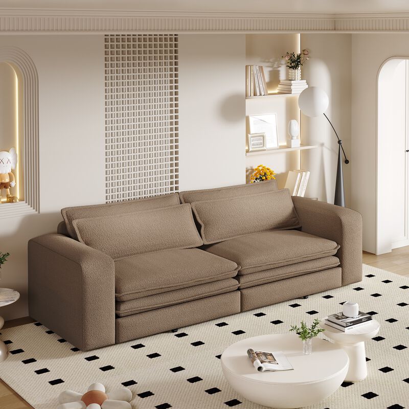 Whisen 93" King Size Sleeper Sofa, 3-Seat Teddy Fabric Convertible Couch with 2 Lumbar Pillows image number 2