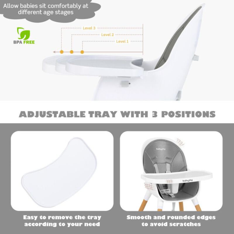 Hivvago 4-in-1 Convertible Baby High Chair Infant Feeding Chair with Adjustable Tray