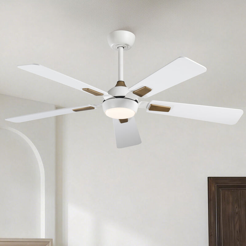 52" Modern Matte White Reversible Dimmable Smart Ceiling Fan with Light, APP Control and Remote image number 1