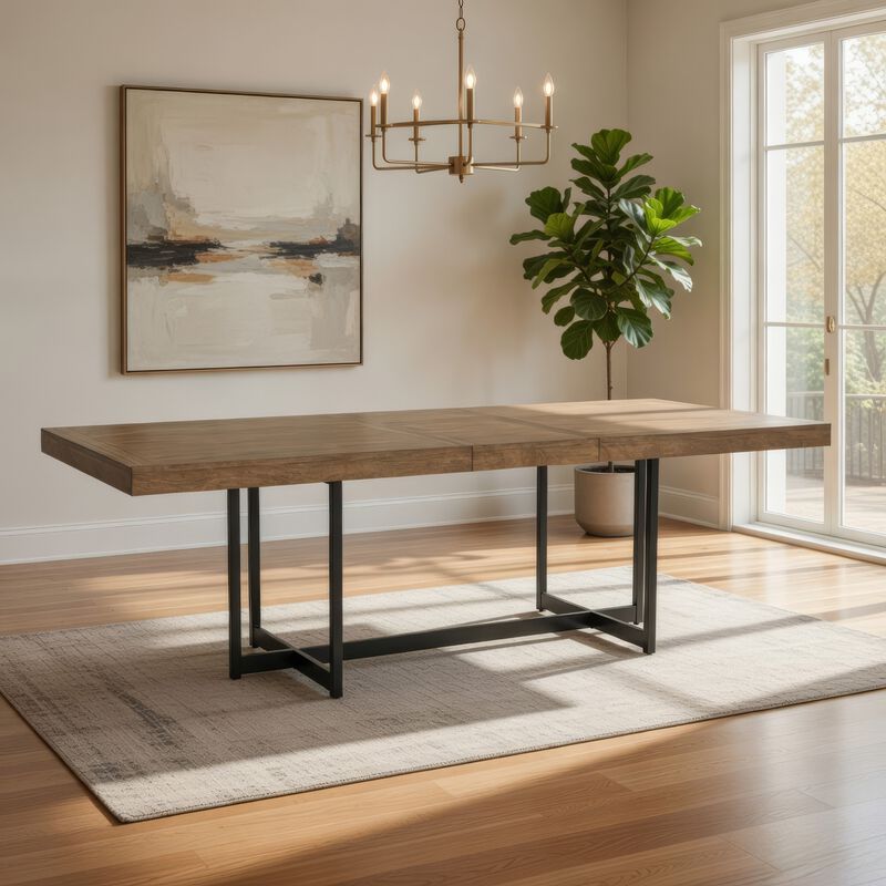 Myka Dining Table, Extension Leaf, Rectangular Brown Wood 80-98 Inch image number 7