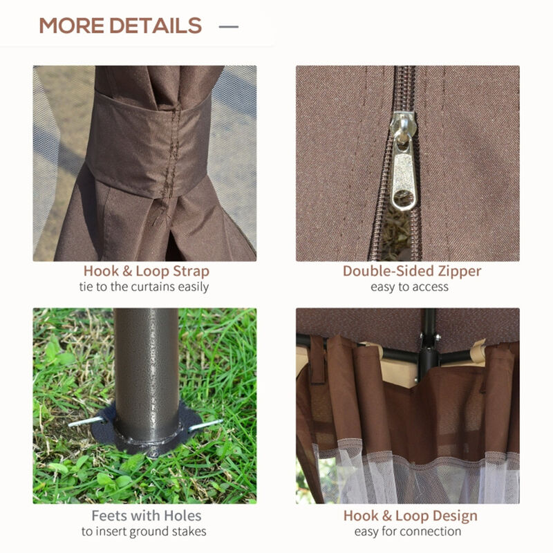 Round Outdoor Gazebo with Double Roof, Patio Dome Canopy Shelter with Netting Sidewalls and Zippered Doors