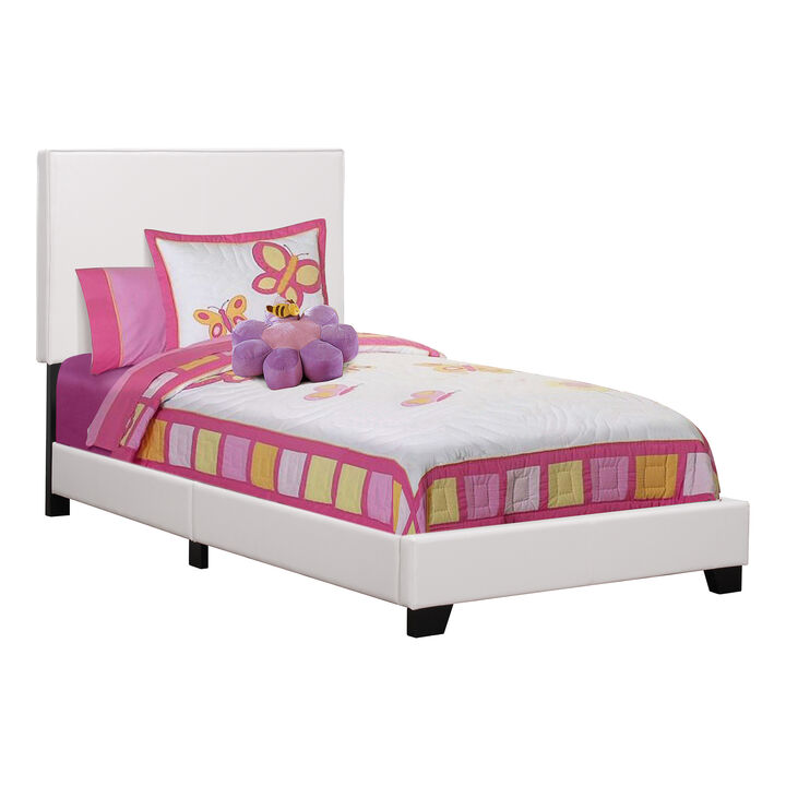 Monarch Specialties I 5911T Bed, Twin Size, Platform, Bedroom, Frame, Upholstered, Pu Leather Look, White, Transitional