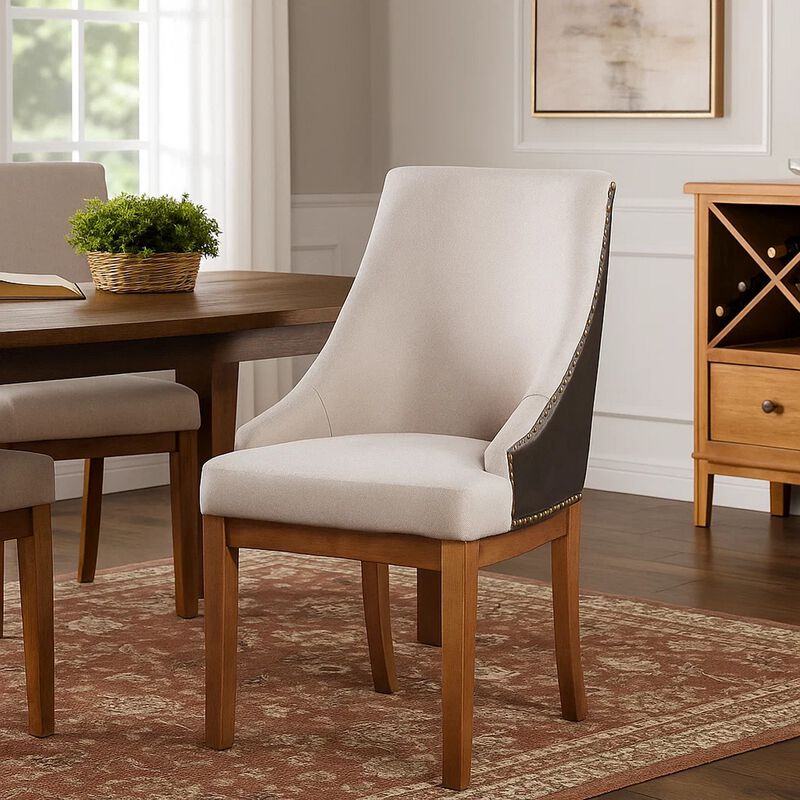 Elsie Dining Chair Set of 2, Foam Fill, Nailed Faux Leather Back, Brown image number 1