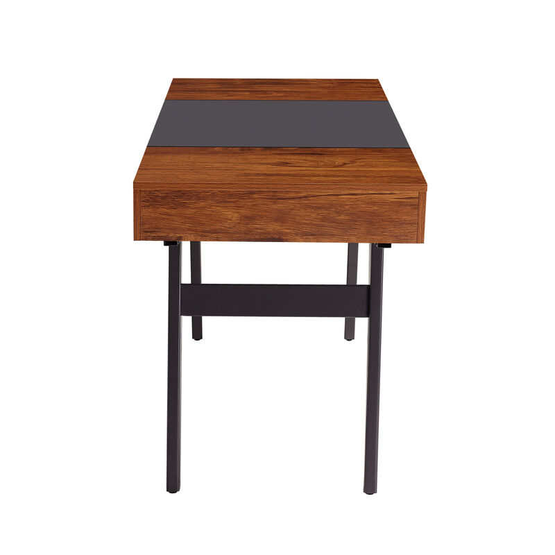 Writing Desk - Dual Side & Pull-Out Front Drawer - Coated Grey Steel Frame - Mahogany image number 6