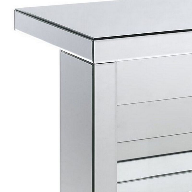 Accent Table with Mirrored Panels and C Shape, Silver