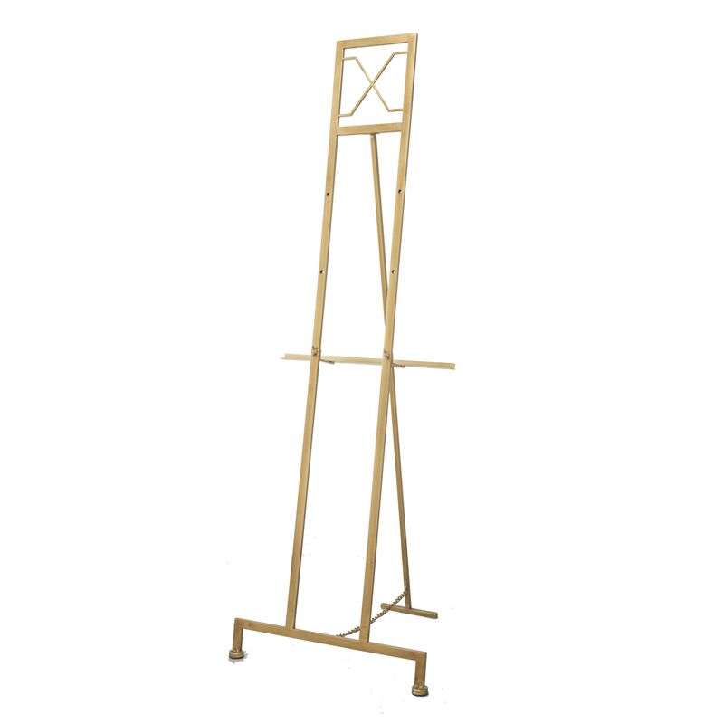 57 Inch Easel Stand, Gold Iron Frame, Free Standing for an Artists Touch - Benzara