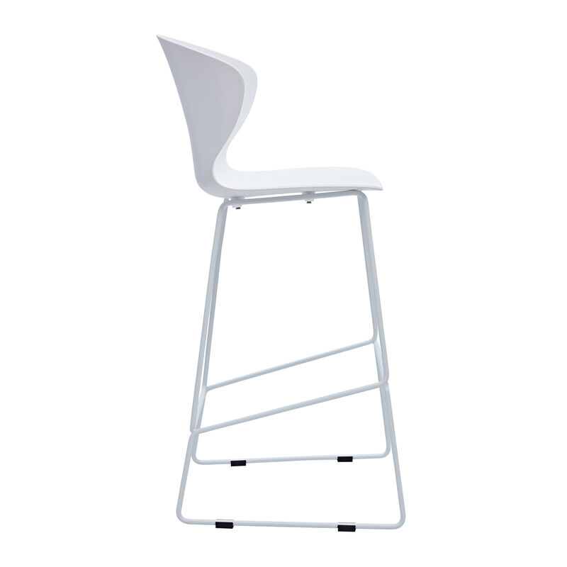 HomeRoots Set of Two 30" White and Silver Heavy Duty Plastic and Metal Low Back Bar Height Bar Chairs image number 3
