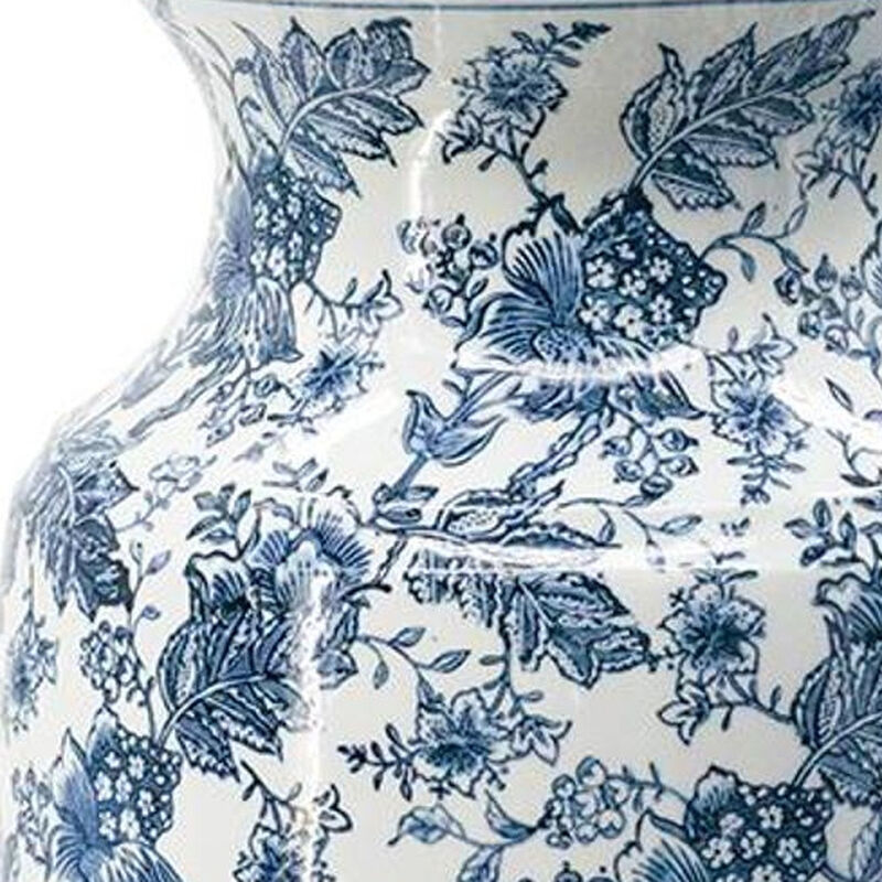 HomeRoots 24" Blue And White Chinoiserie Porcelain Urn Table Vase image number 2