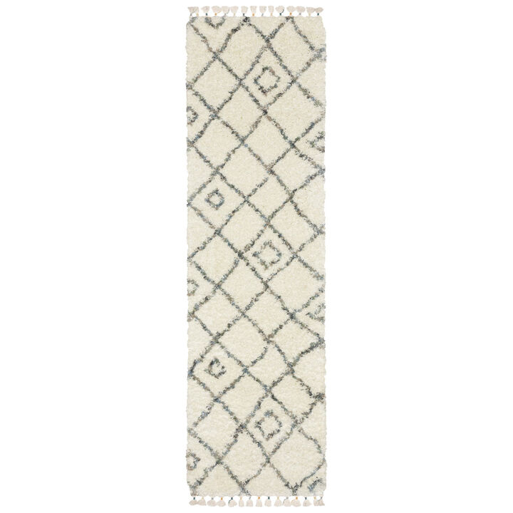 HomeRoots Diamond Shag Area Rug With Fringe