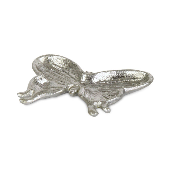 HomeRoots 6" Silver Cast Iron Butterfly Handmade Trinket Tray