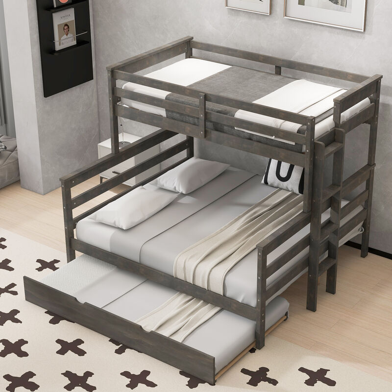 Merax Twin XL over Queen Solid Wood Bunk Bed with Pull-out Twin Trundle image number 4