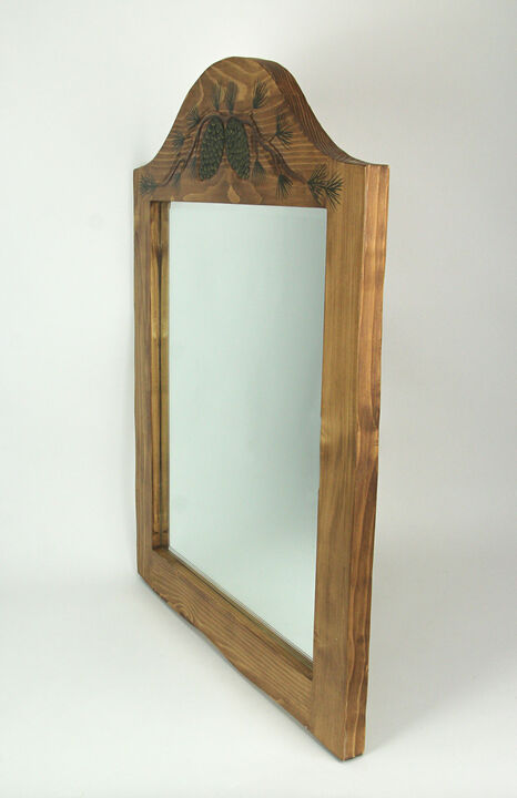 Hand Carved Natural Wood Pine Cone Decorative Wall Mirror Home Lodge Style Decor
