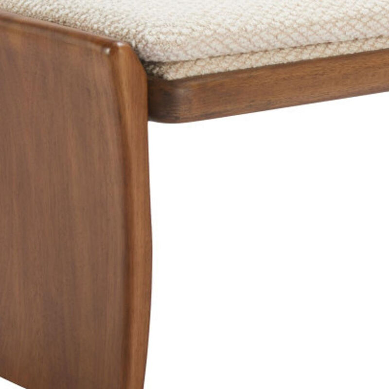 HomeRoots 48" Beige and Brown Fabric and Solid Wood Upholstered Dining Bench image number 4