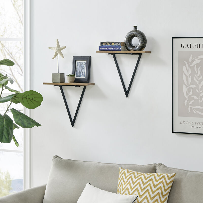Contemporary Decorative Triangle Accent Metal Frame Wall Shelf - Reversible Configuration