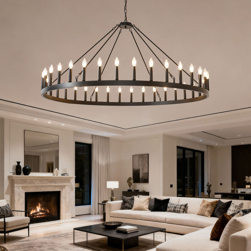 ELEMENT ACE 36-Light Extra Large Wagon Wheel Chandelier Hanging Light Fixture Suitable for High Ceilings Dining Room Living Room Kitchen Bedroom Porch Indoor Decor image number 7