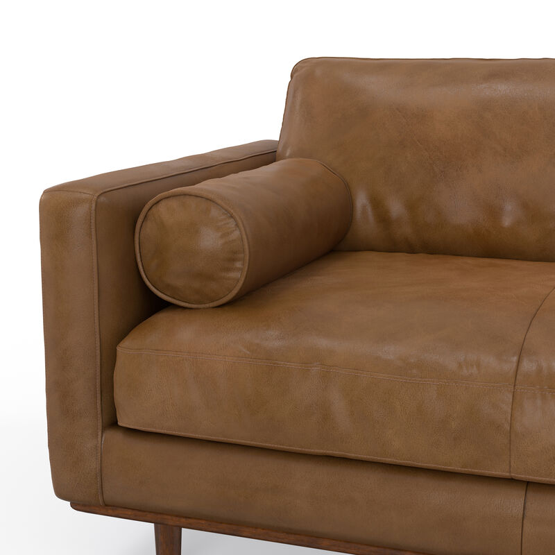 Morrison 89 inch Wide Mid-Century Modern Sofa in Caramel Brown Top Grain Genuine Leather