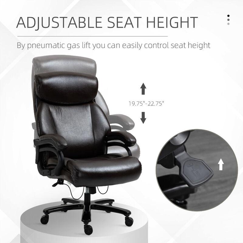 High Back Office Chair Adjustable Swivel Executive Chair PU Leather Ergonomic Task Seat with Padded Armrests, Adjustable Height, Brown