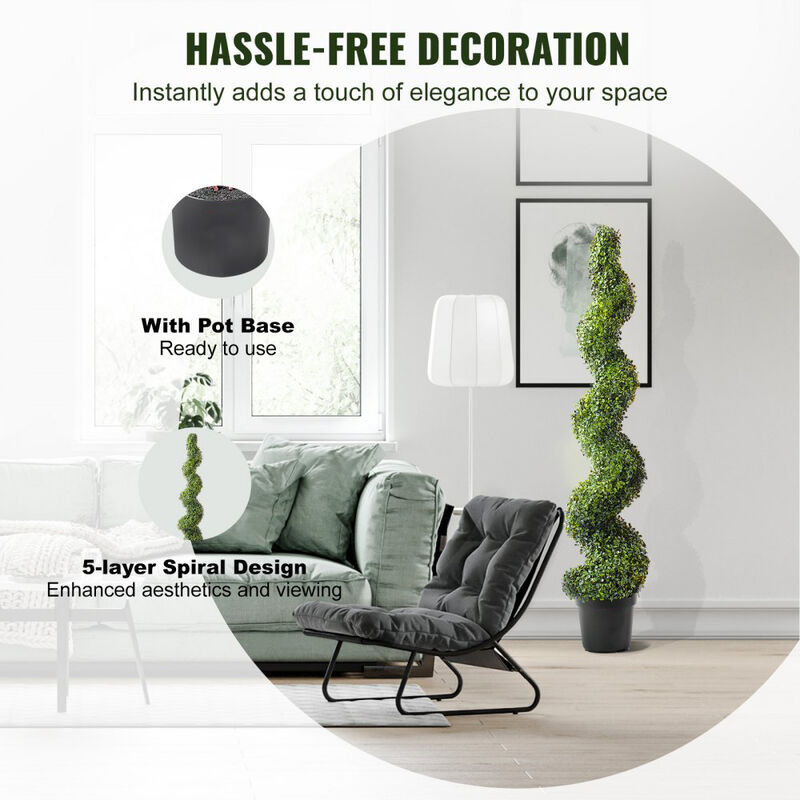 Faux Spiral Topiary Trees Set of 2 with Extra Leaves, Decorative Pots, UV Rated image number 5