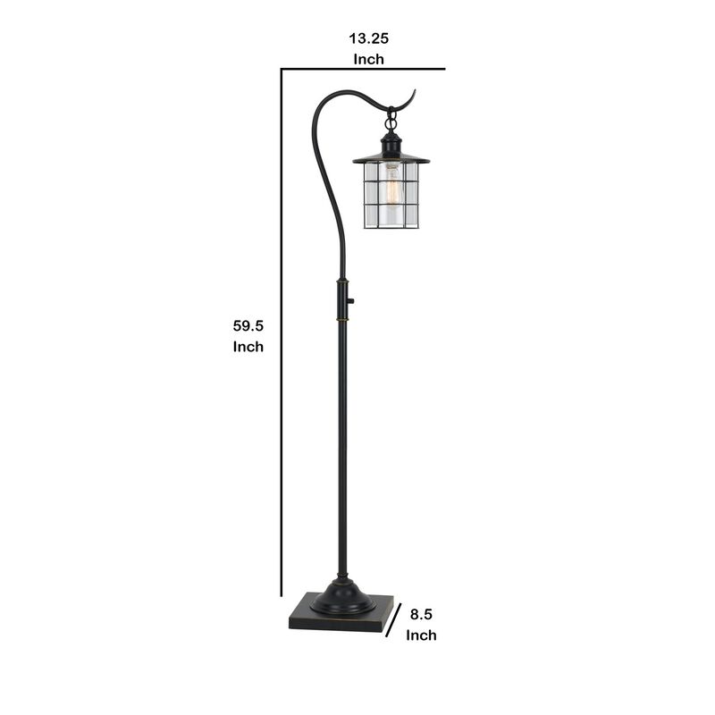 60 Inch Metal Downbridge Design Floor Lamp with Caged Shade, Dark Bronze - Benzara