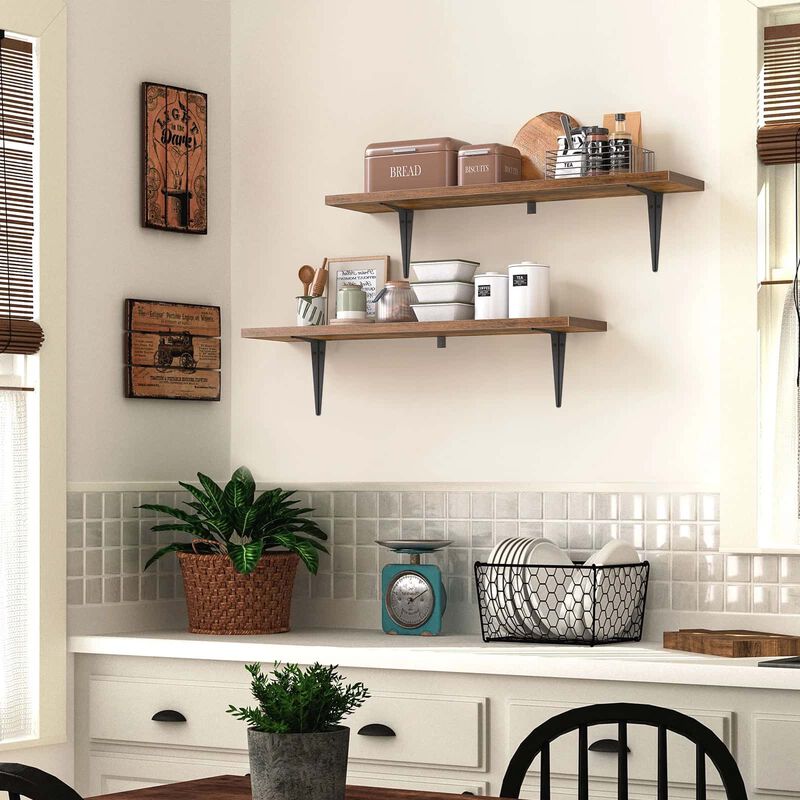 Set of 2 Floating Shelves for Wall with Metal Brackets for Display-Brown image number 5