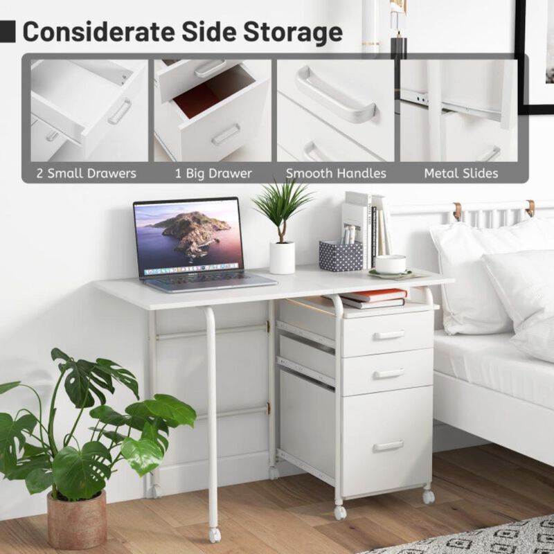 Hivvago Home Office Folding Computer Laptop Desk Wheeled with 3 Drawers