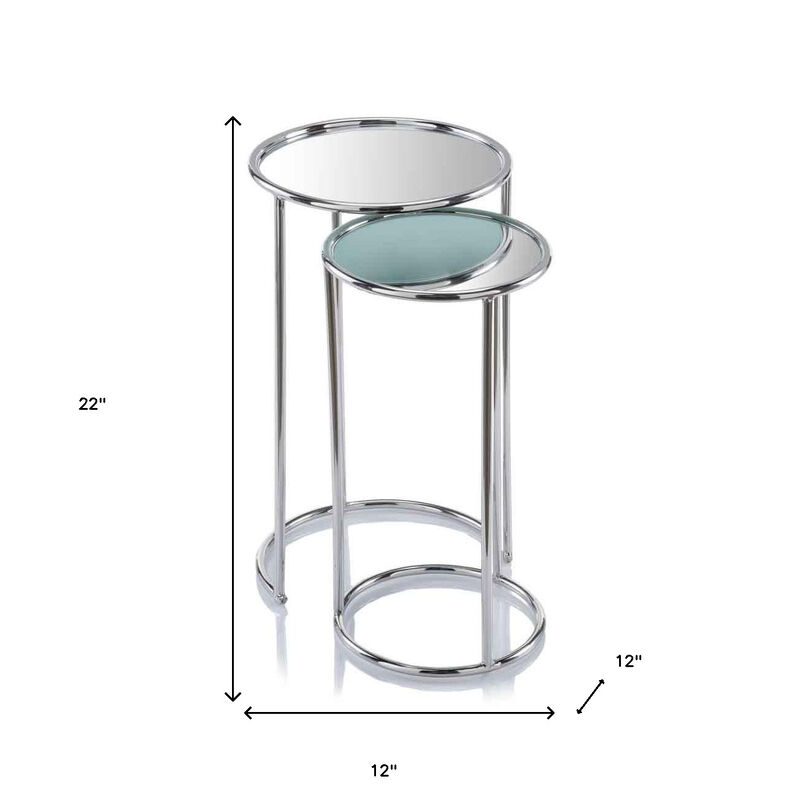 Hivvago 22 Inch  Silver Aluminum Round Mirrored End Table