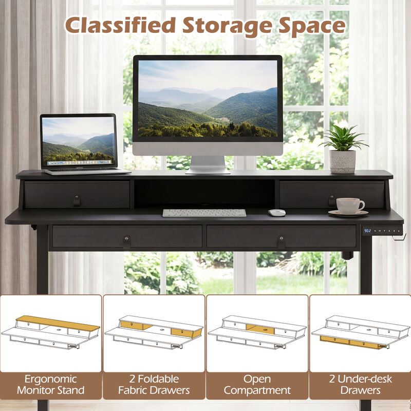 Electric Height Adjustable Standing Desk with Storage Drawers image number 8