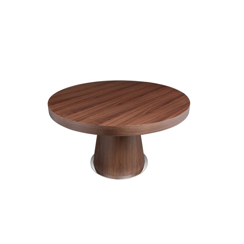John 53 Inch Dining Table, Walnut Brown Round Wood Top, Padestal Base