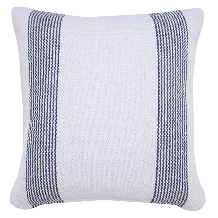20" Blue and White Pinstripe Bordered Square Throw Pillow