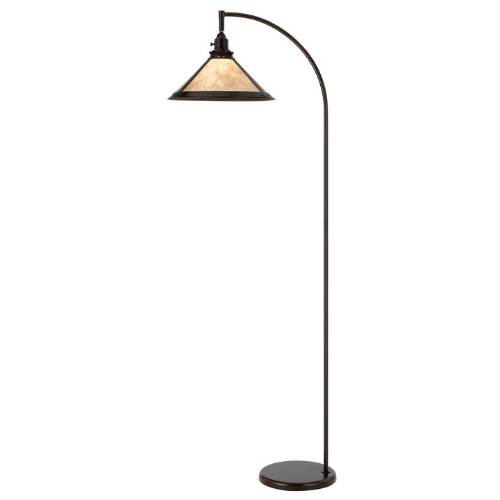 Cyan 65 Inch Adjustable Metal Arc Floor Lamp, White Mica Shade, Dark Bronze-Benzara