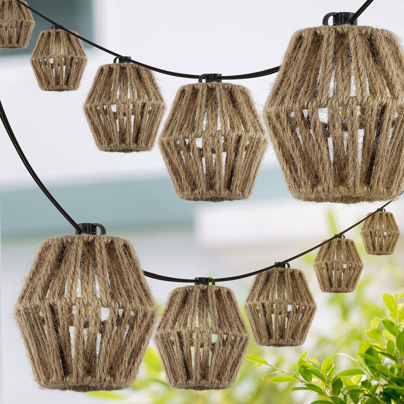 Samara Light Indoor/Outdoor Mid-Century Classic Incandescent C7 Lantern Hemp Rope Shaded String Lights